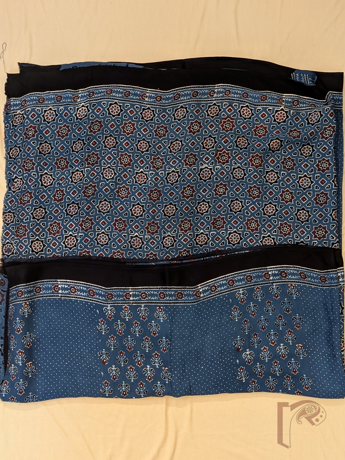 Ajrakh Aura - Indigo Blue Modal Silk Ajrakh Saree with Floral Panels, Polka Dot Motifs and Medallion Pallu - Image 5