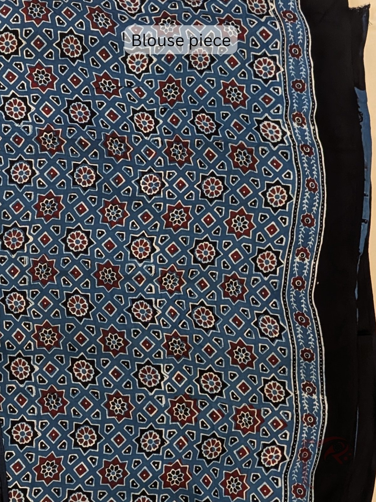 Ajrakh Aura - Indigo Blue Modal Silk Ajrakh Saree with Floral Panels, Polka Dot Motifs and Medallion Pallu - Image 6