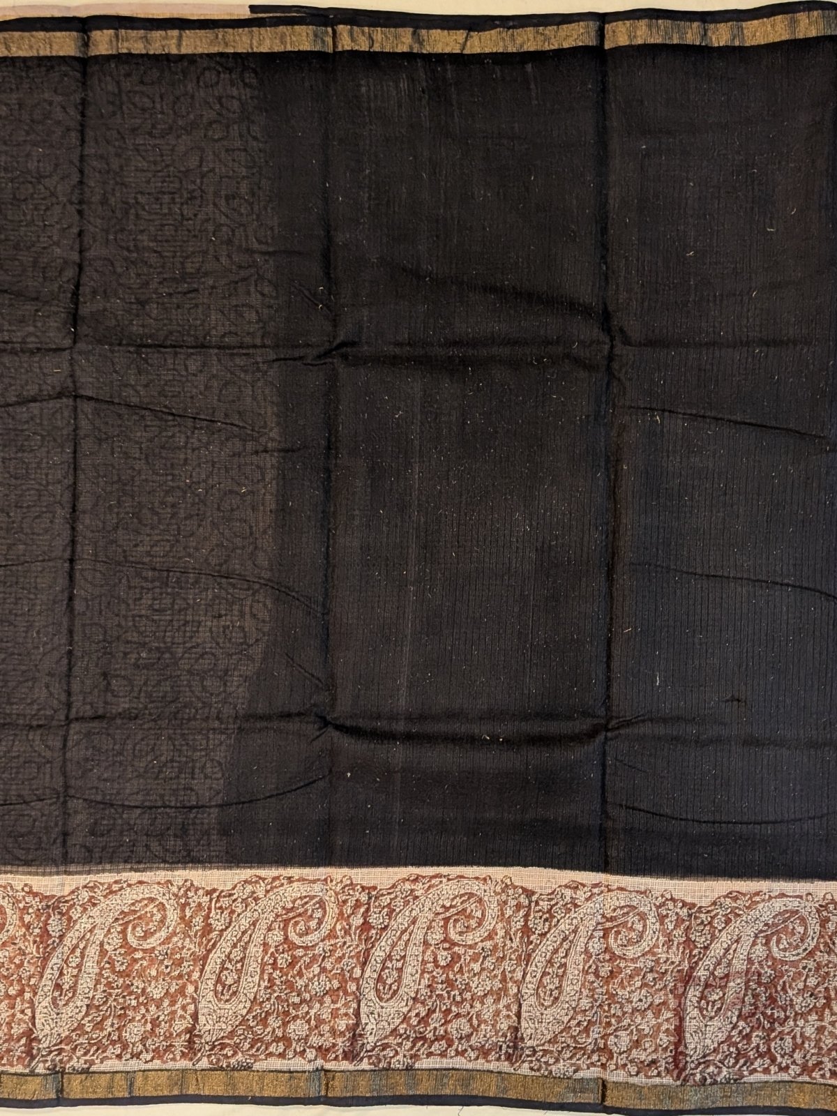 Kota Katha – Black and Rust Kota Doria Saree with Paisley and Jaal Block Print and Beige Blouse - Image 4