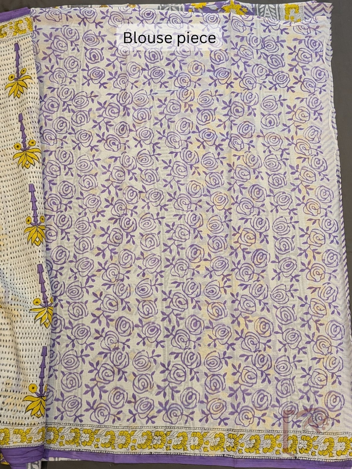 Mulmul Muse – White Mul Cotton Saree with Yellow and Lavender Floral Print - Image 8