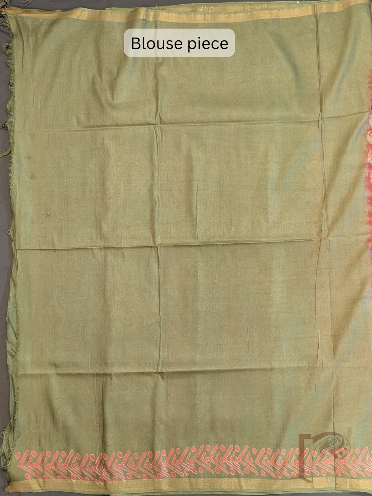 Jayshree Jiva - Coral Red and Light Sage Green Cotton Silk Saree with Paisley Border and Sequined Pallu - Image 8