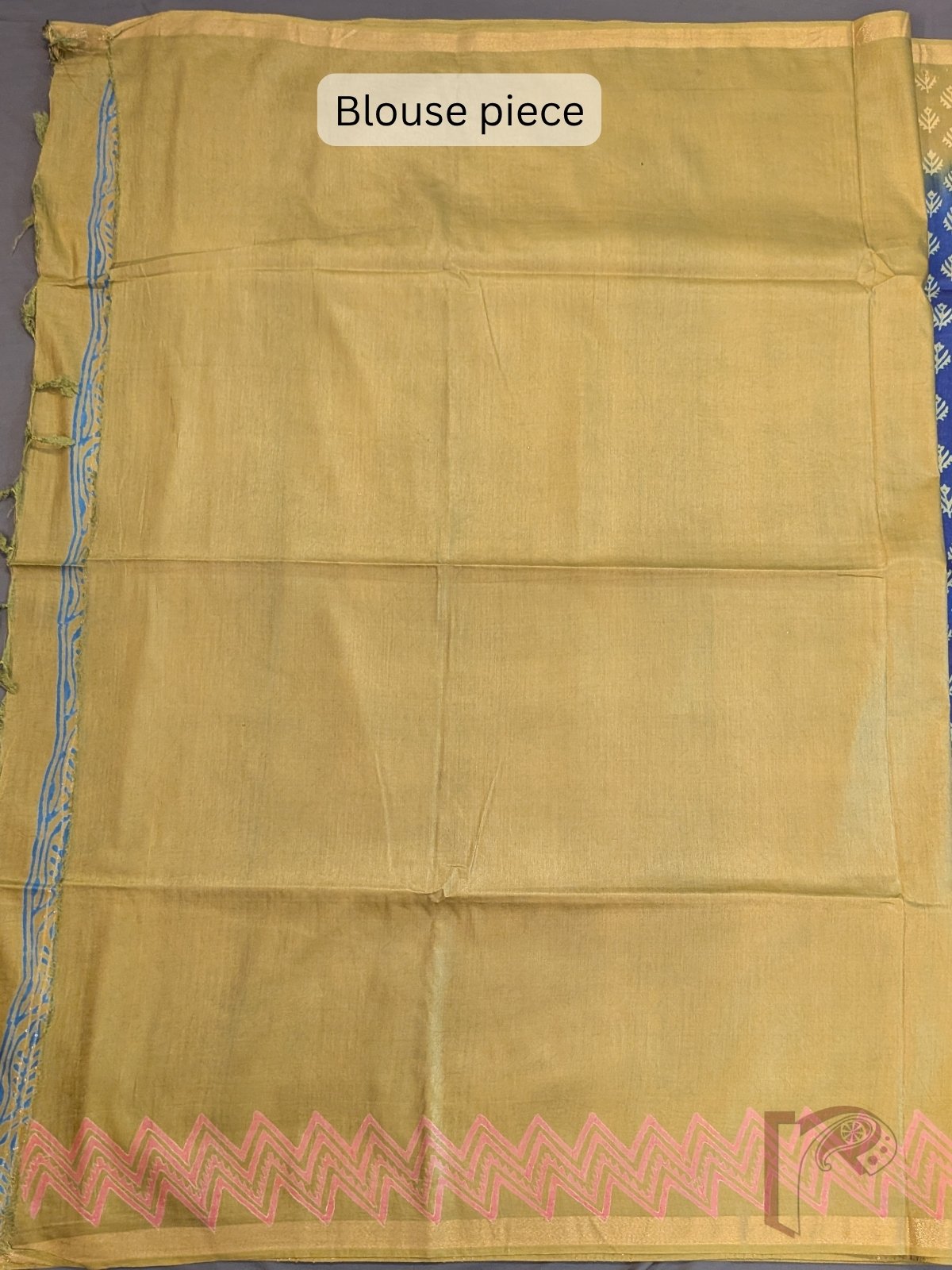 Jayshree Jiva - Indigo Blue and Mustard Gold Ombre Cotton Silk Saree with Mughal Butas and Chevron Borders - Image 8