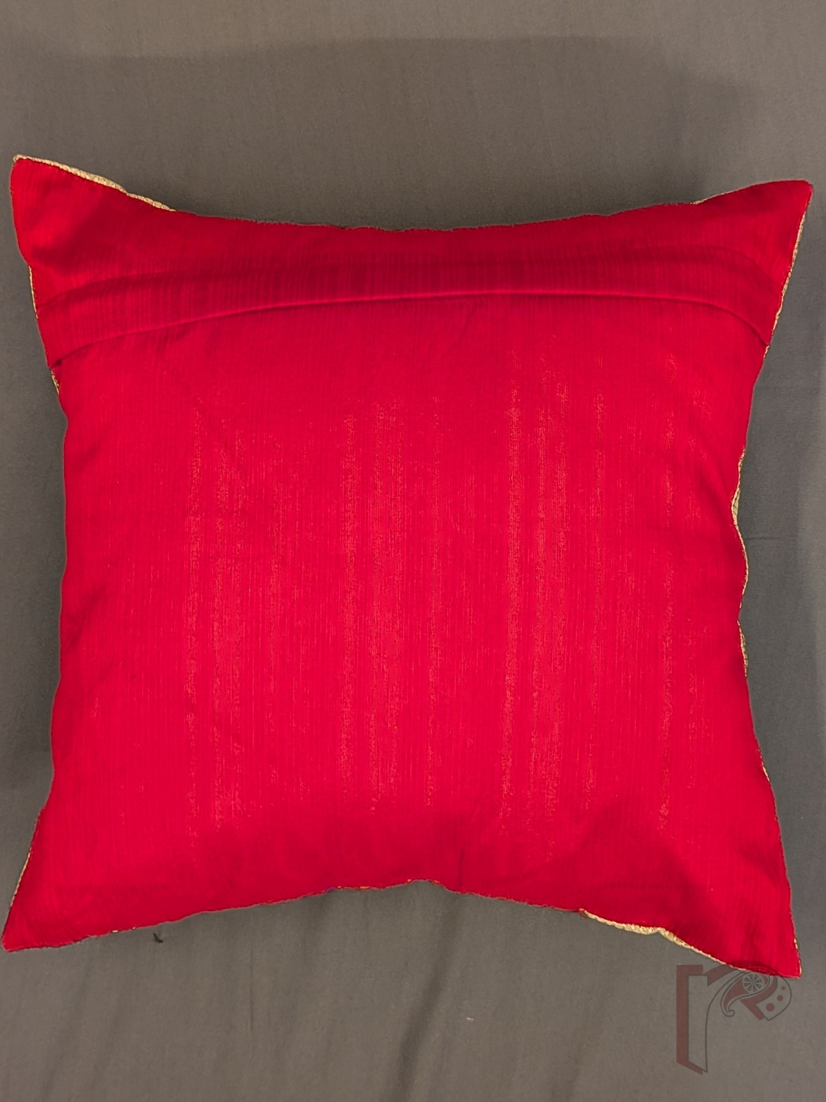 Cozy Cushion: Red & Gold Cotton Silk Banarasi Chevron Panel Cushion Cover 16" x 16" - Image 8