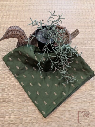 Olive Green Cotton Silk Banarasi Unstitched Blouse Piece with Gold Fish Motif Thread Weave