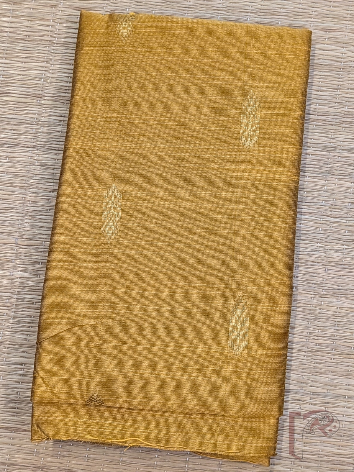 Mustard Yellow Raw Silk Blouse Piece with Gold Arrow Thread Motifs - Image 2