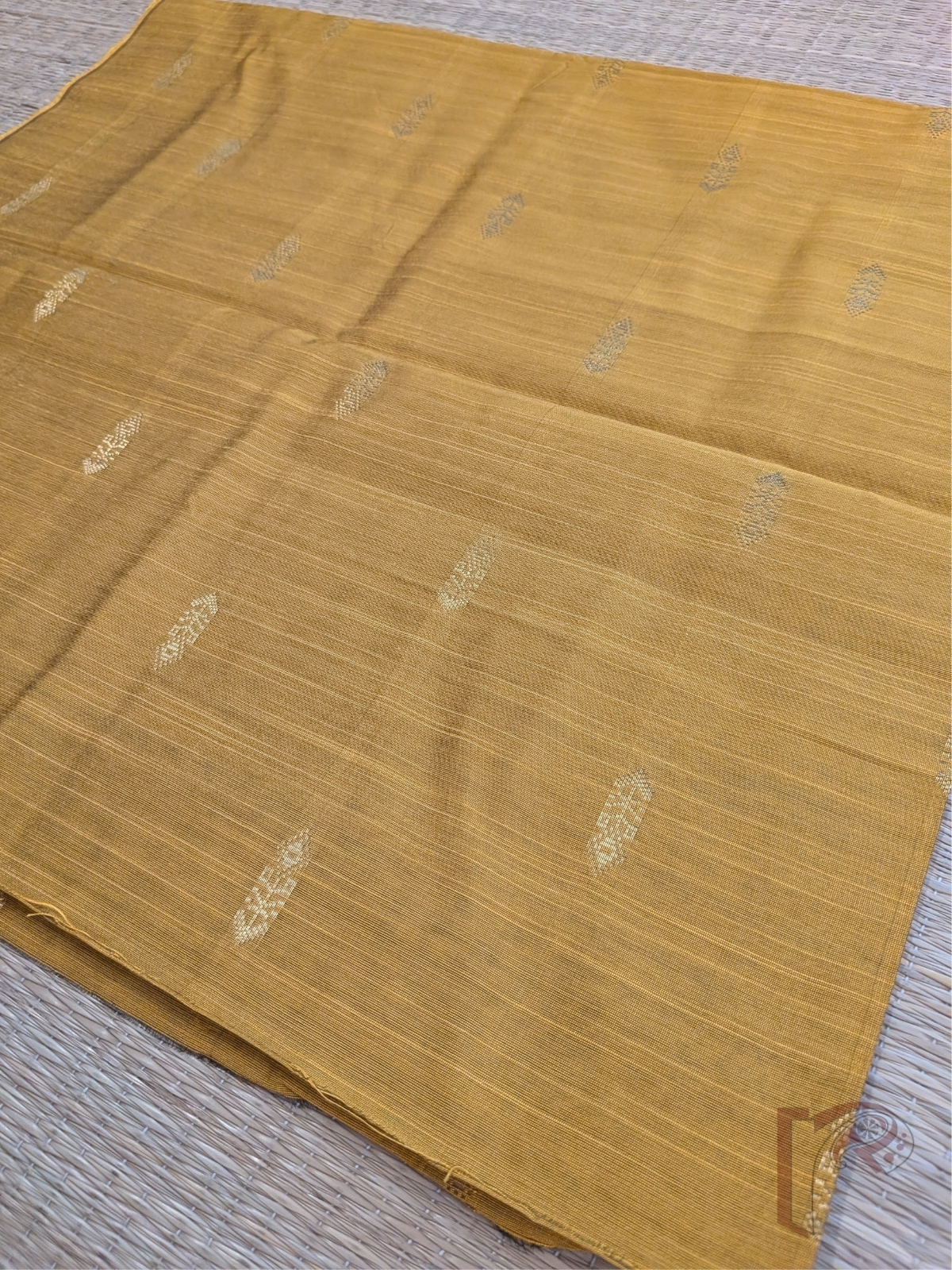 Mustard Yellow Raw Silk Blouse Piece with Gold Arrow Thread Motifs - Image 4