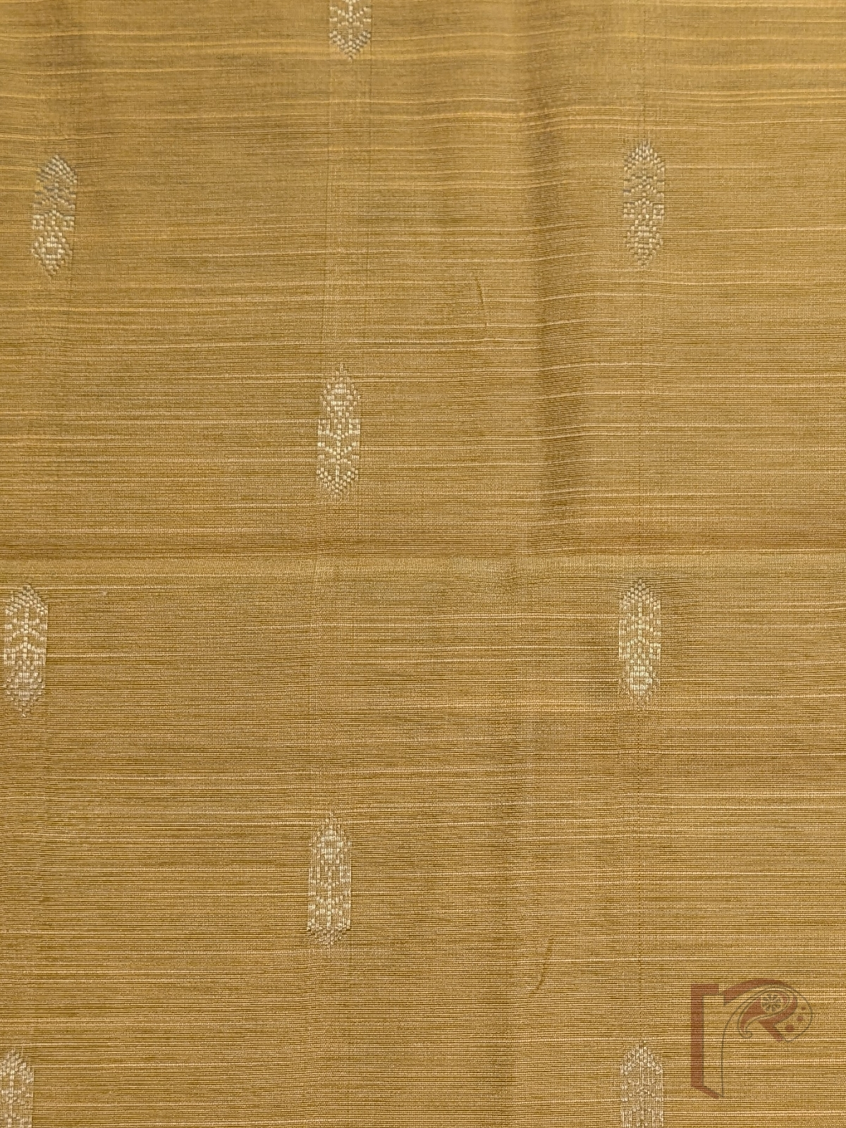 Mustard Yellow Raw Silk Blouse Piece with Gold Arrow Thread Motifs - Image 5