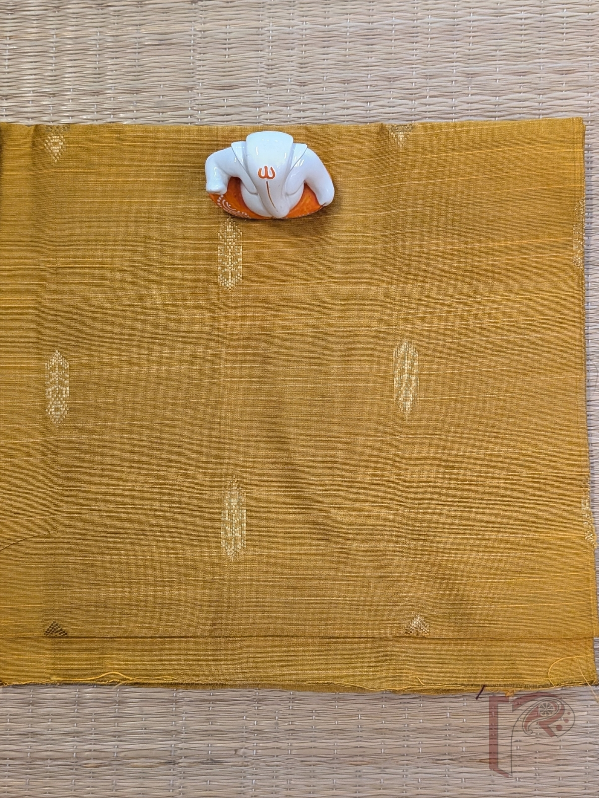Mustard Yellow Raw Silk Blouse Piece with Gold Arrow Thread Motifs