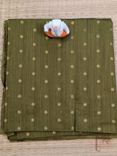 Mehendi Green Raw Silk Blouse Piece with Small Gold Circle Motifs