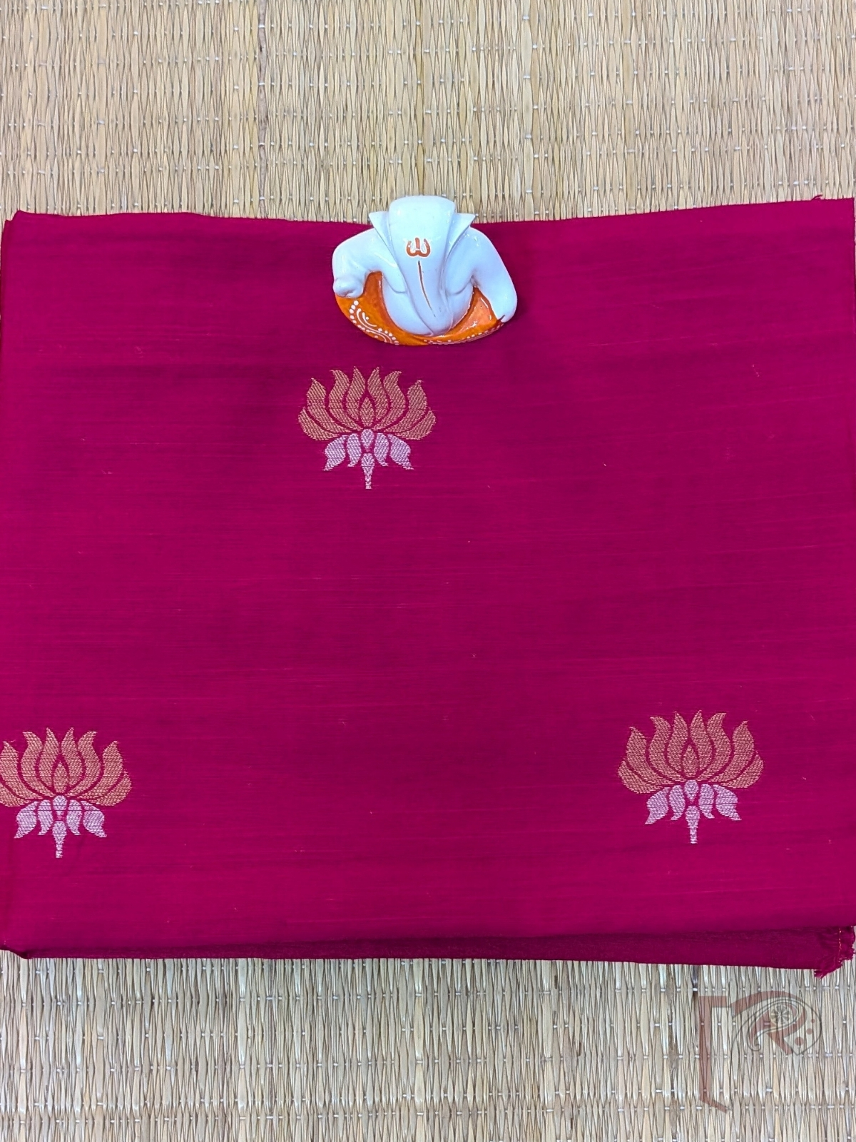 Bright Pink Raw Silk Blouse Piece Featuring Gold and Silver Lotus Weave