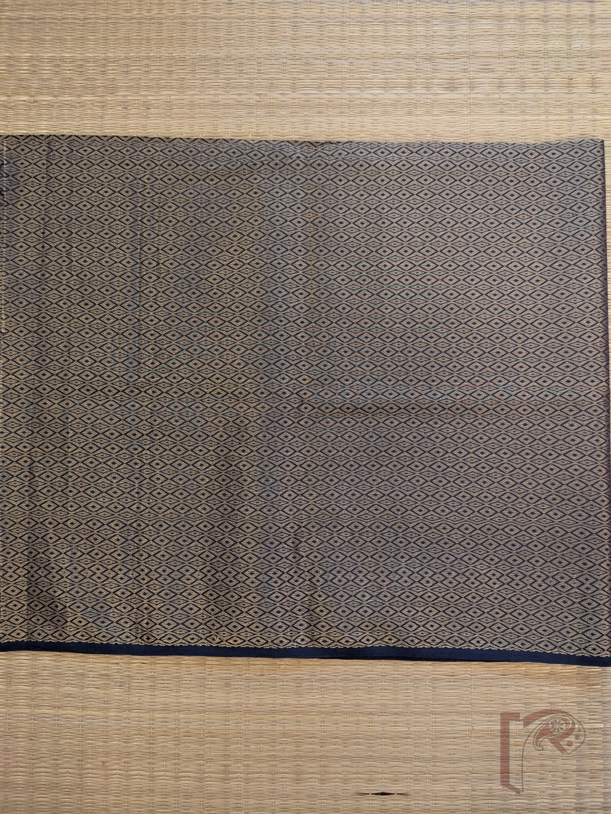 Grey Cotton Machine Weave Unstitched Blouse Piece with Gold Silk Thread Diamond Motifs - Image 2