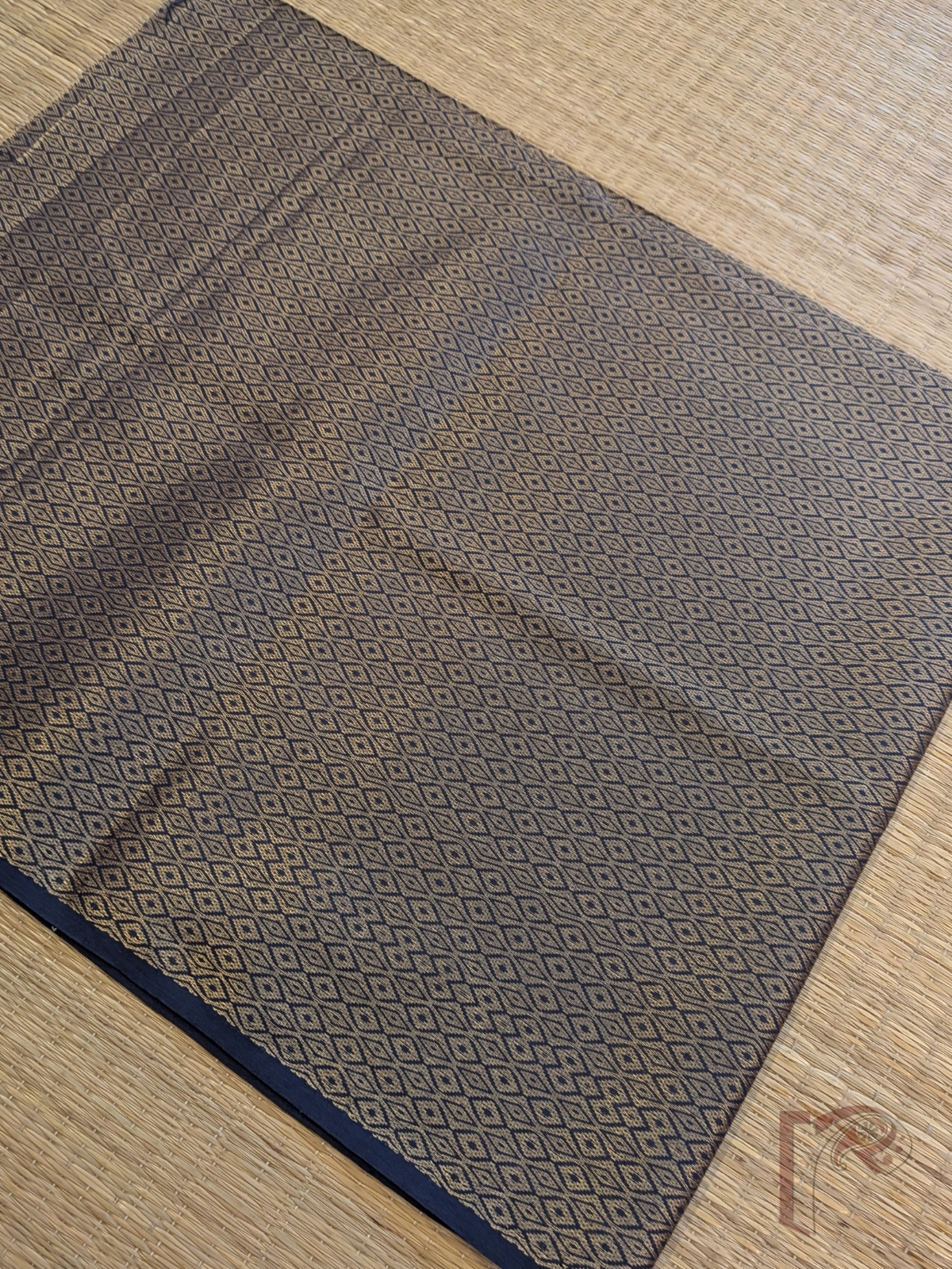 Grey Cotton Machine Weave Unstitched Blouse Piece with Gold Silk Thread Diamond Motifs - Image 3