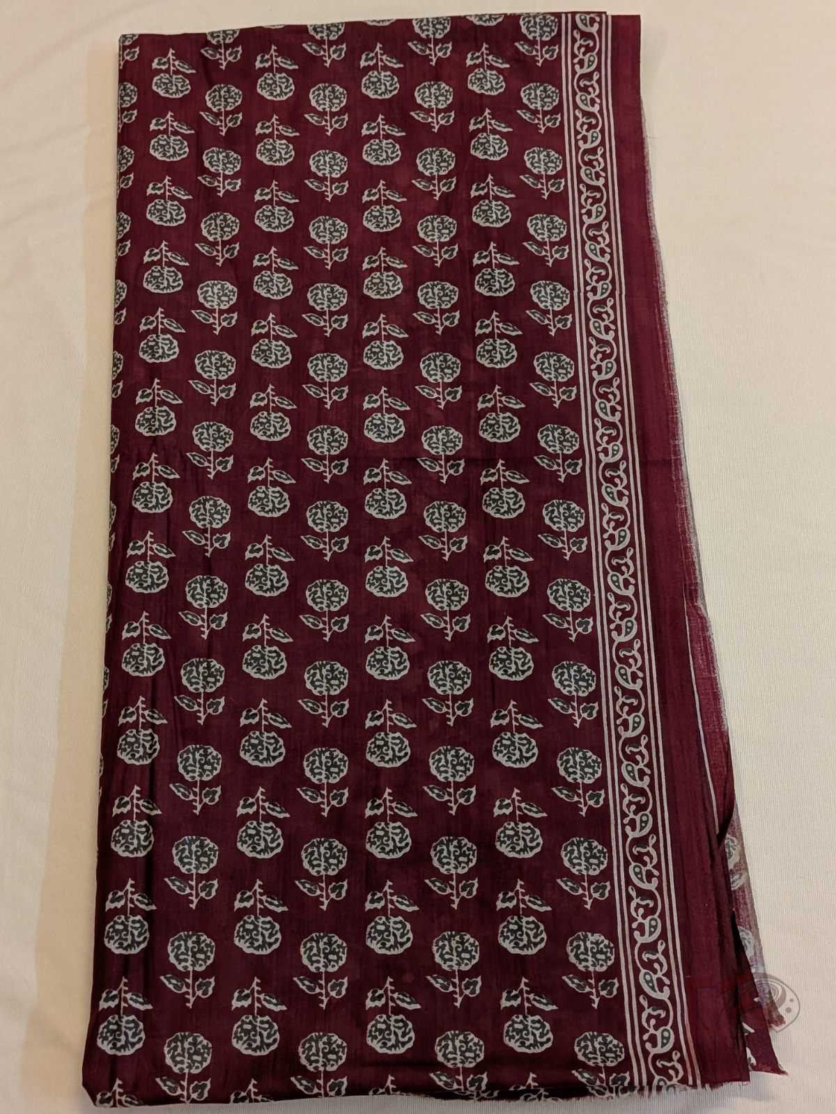 Suit stories - Maroon & Cream Dabu Hand Block Printed Mul Cotton Suit with Floral Boota - Image 3