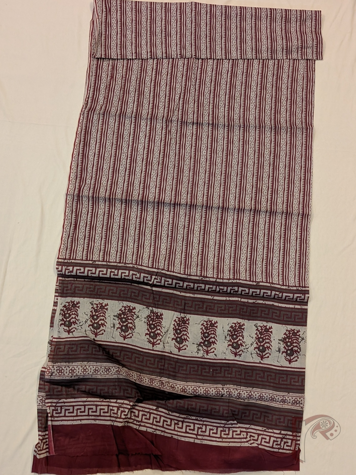 Suit stories - Maroon & Cream Dabu Hand Block Printed Mul Cotton Suit with Floral Boota - Image 5