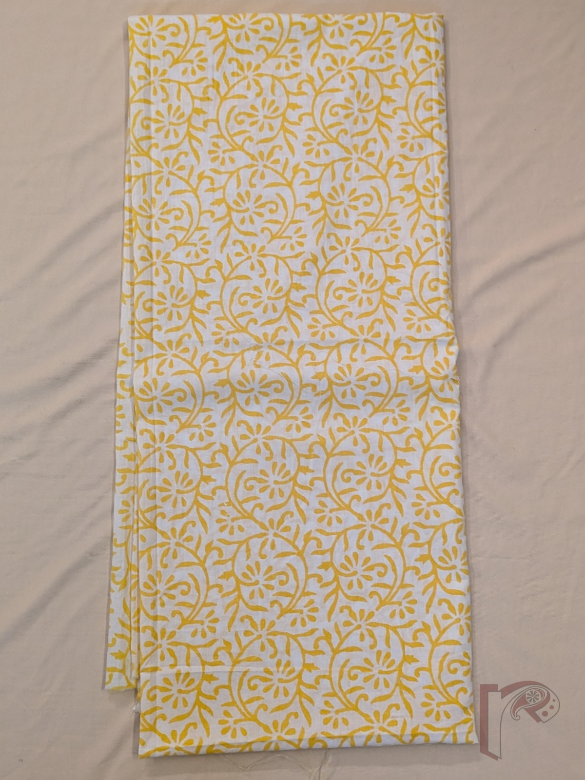 Suit stories - White Mul Cotton Sanganeri Hand Block Printed Suit with Firozi Blue & Yellow Floral Tree Jaal - Image 4