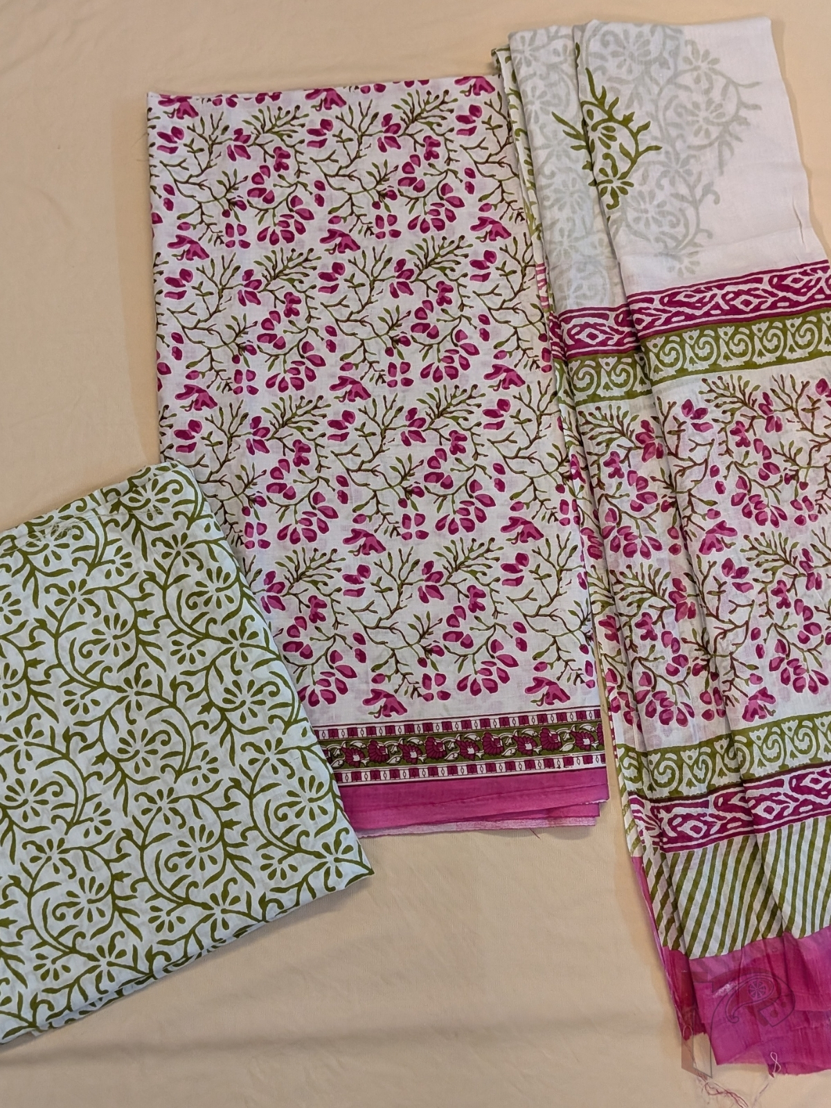 Suit stories - White Mul Cotton Sanganeri Hand Block Printed Suit with Floral Spray Jaal - Image 2