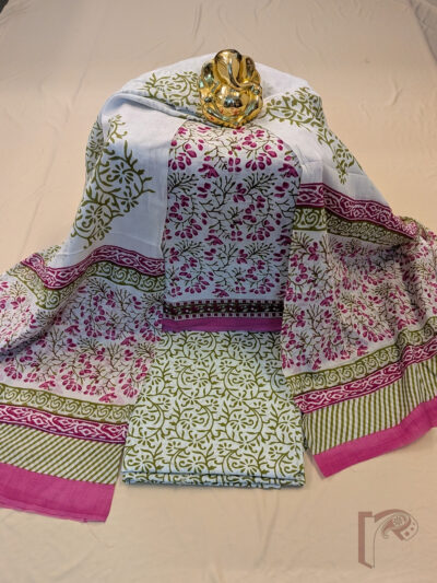 Suit stories - White Mul Cotton Sanganeri Hand Block Printed Suit with Floral Spray Jaal