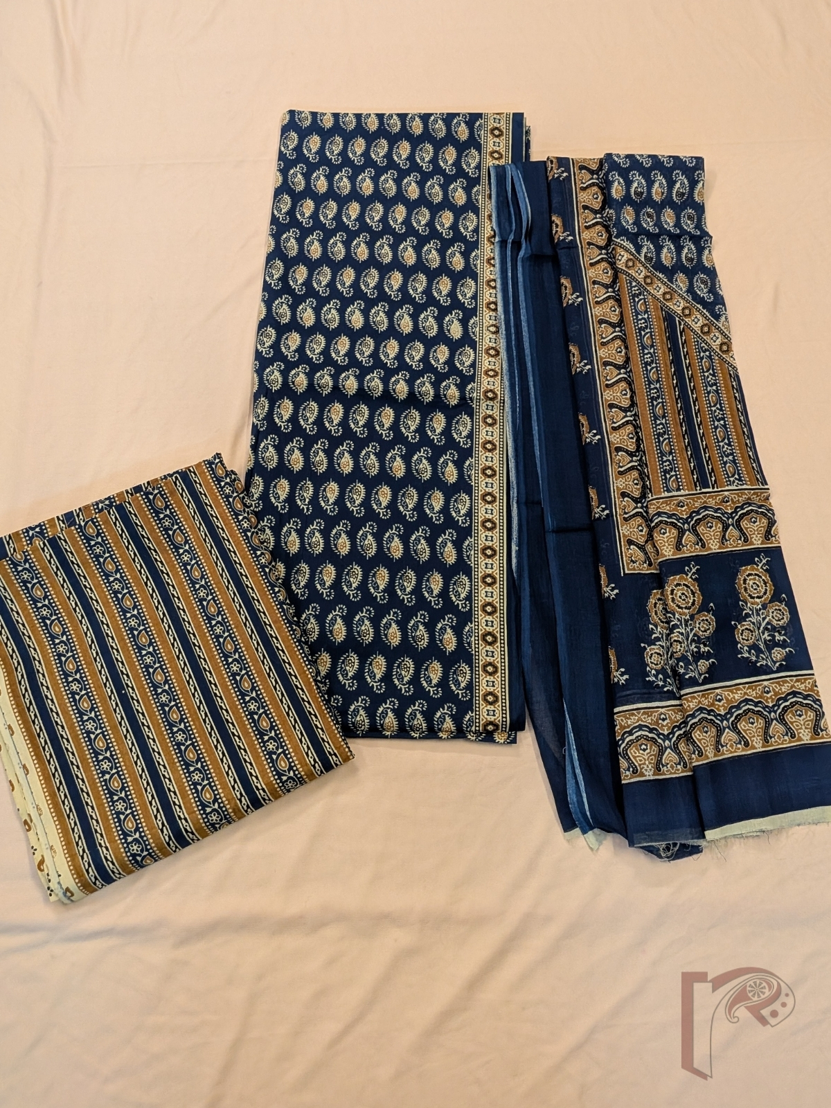 Suit stories - Navy Blue Mul Cotton Sanganeri Hand Block Printed Suit Set with Kairi Leaf Jaal - Image 2