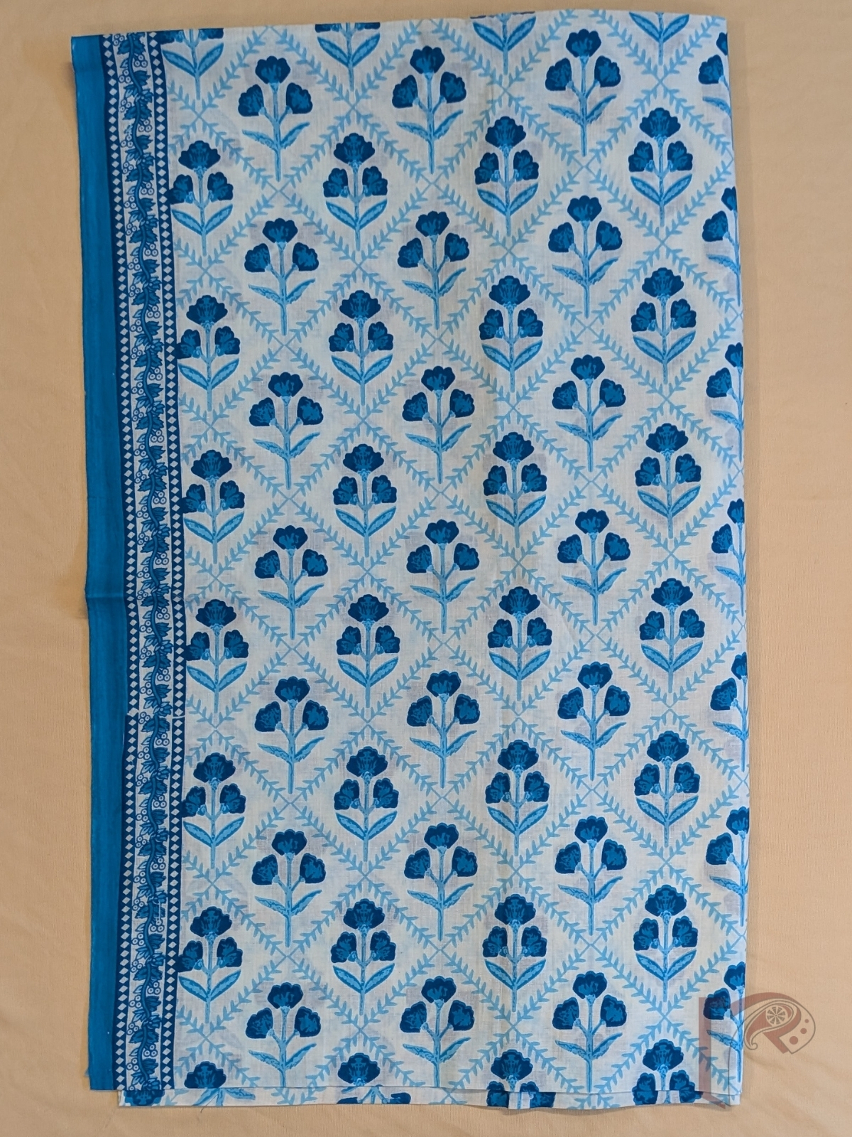 Suit stories - White Mul Cotton Hand Block Printed Suit Set with Blue Large Buta - Image 3