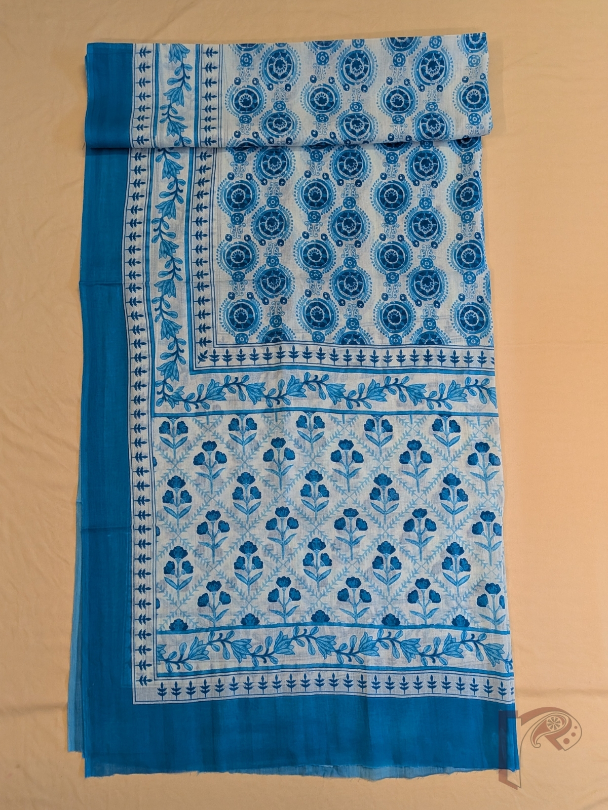 Suit stories - White Mul Cotton Hand Block Printed Suit Set with Blue Large Buta - Image 5