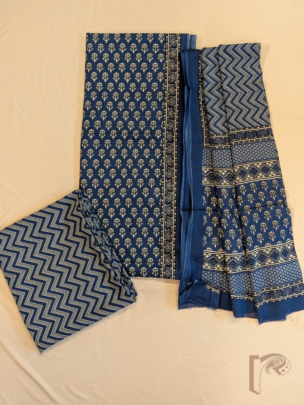 Suit stories - Indigo Blue Mul Cotton Hand Block Printed Suit Set with Floral Bootis - Image 2