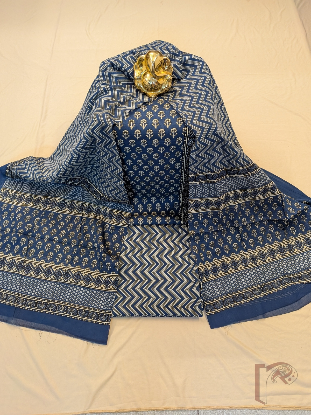 Suit stories - Indigo Blue Mul Cotton Hand Block Printed Suit Set with Floral Bootis