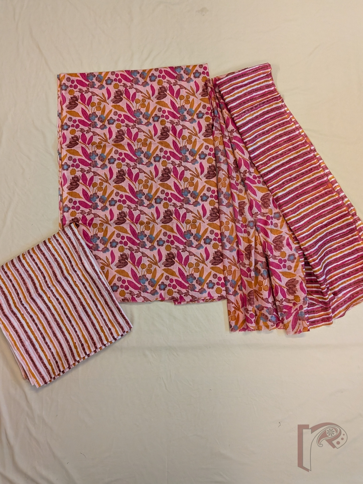 Suit stories - Candy Pink Mul Cotton Hand Block Printed Suit Set with Garden Florals - Image 2