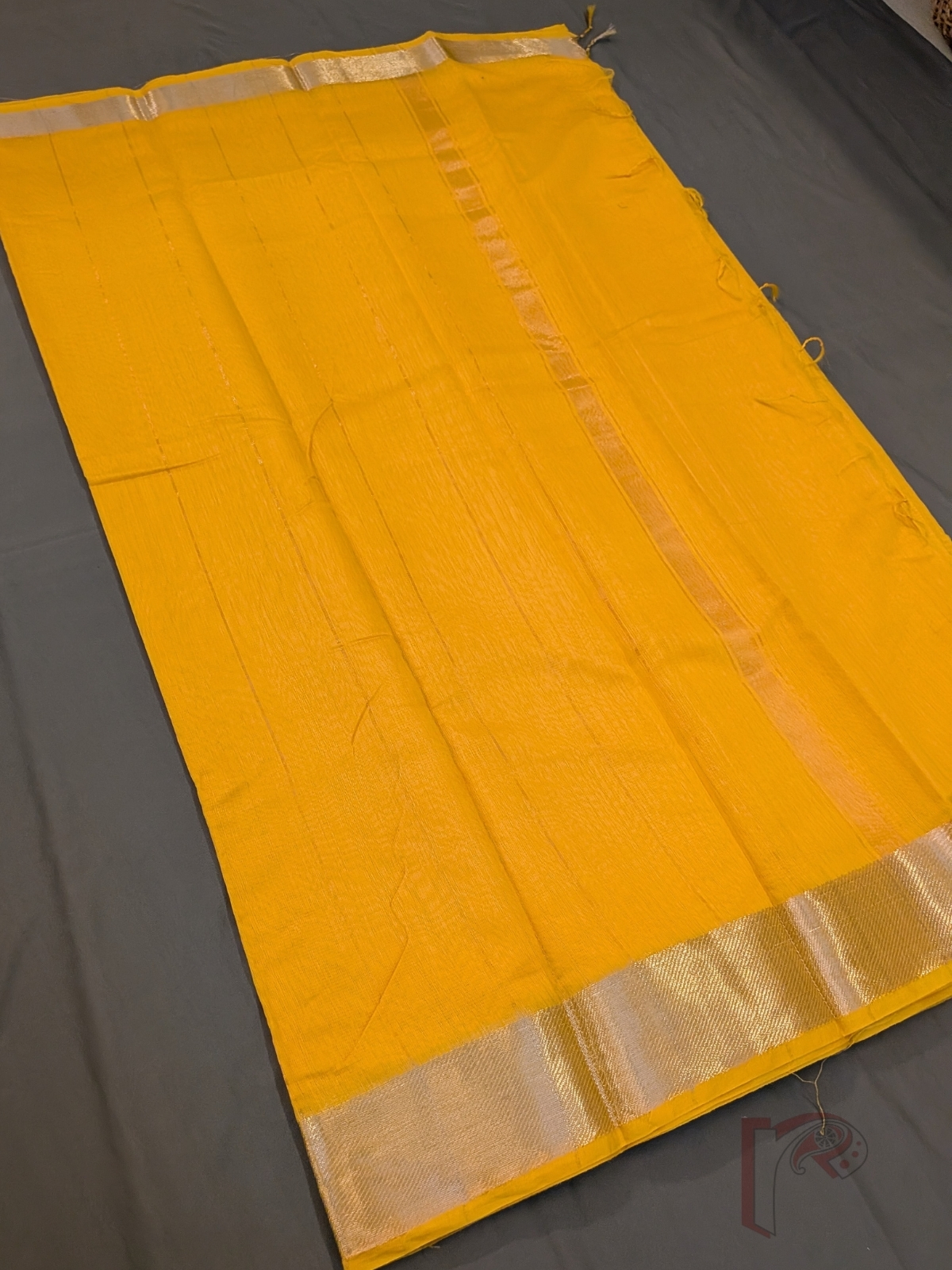 Mangalgiri Moods – Bright Orange Mangalgiri Cotton Silk Saree with Gold Border and Striped Pallu - Image 2