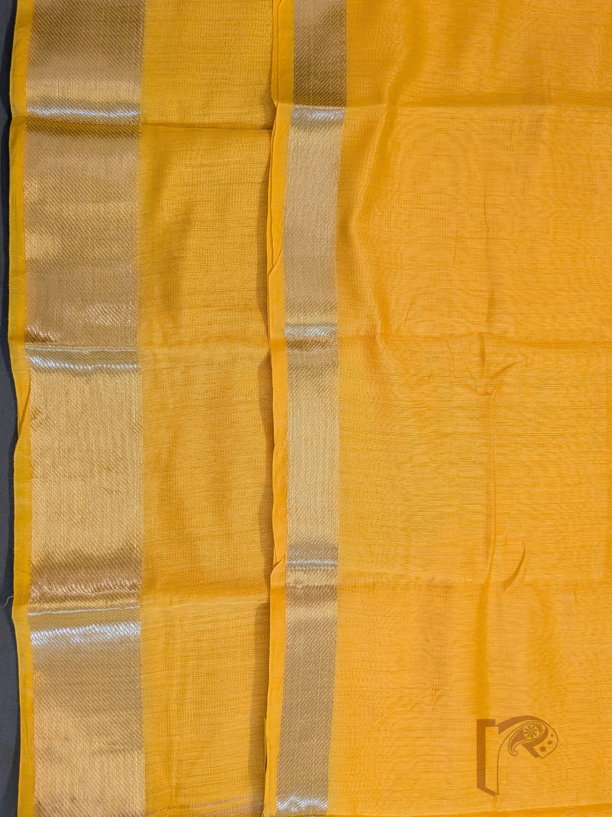 Mangalgiri Moods – Bright Orange Mangalgiri Cotton Silk Saree with Gold Border and Striped Pallu - Image 5