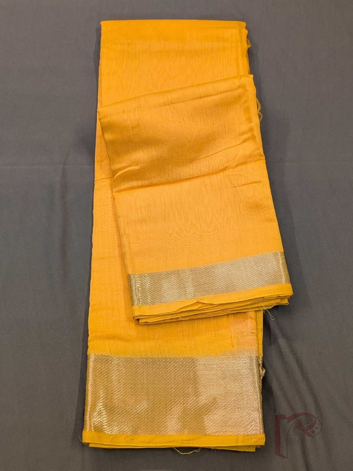 Mangalgiri Moods – Bright Orange Mangalgiri Cotton Silk Saree with Gold Border and Striped Pallu - Image 6