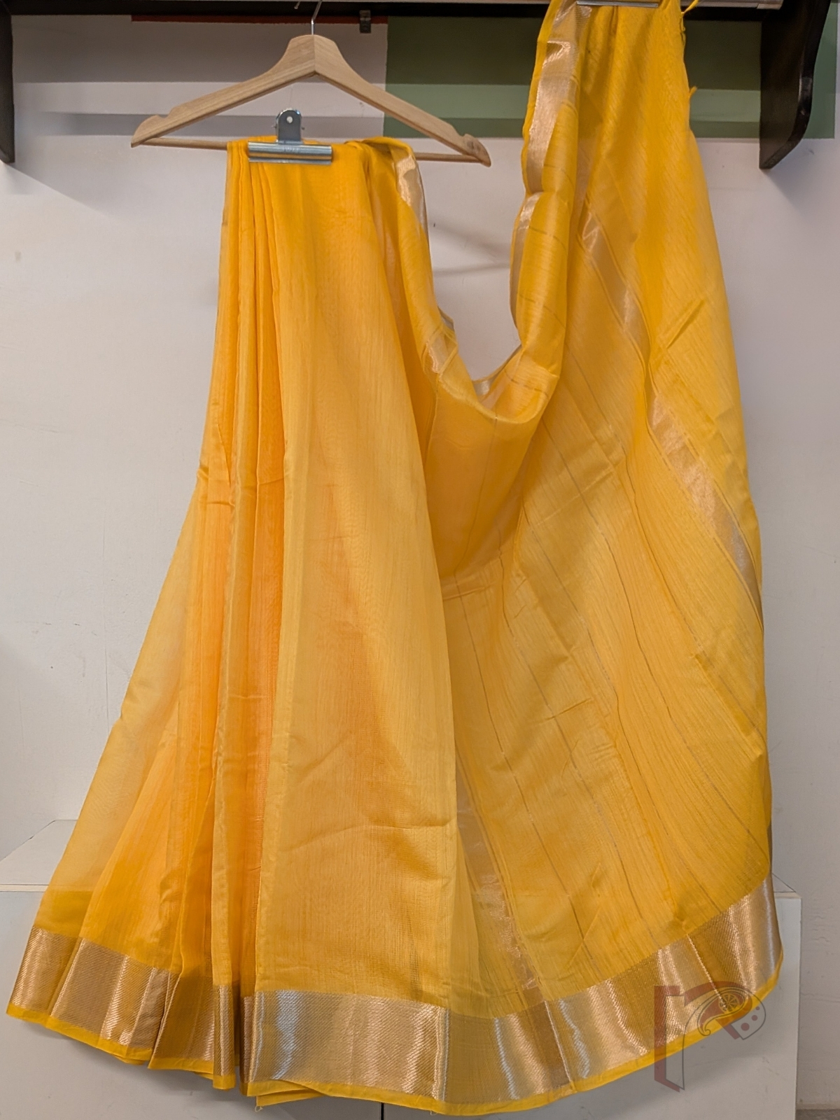 Mangalgiri Moods – Bright Orange Mangalgiri Cotton Silk Saree with Gold Border and Striped Pallu