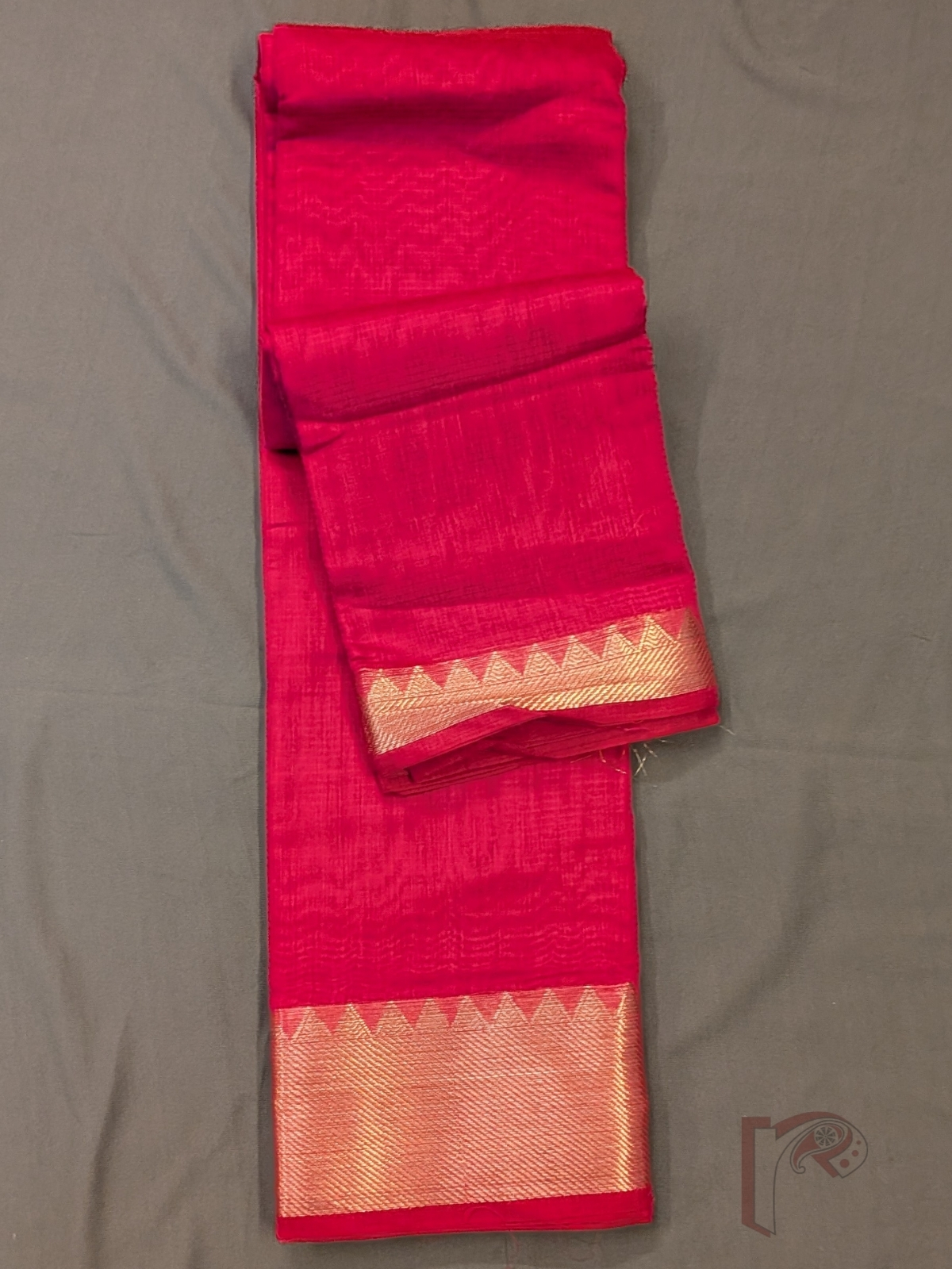 Mangalgiri Moods – Pink Mangalgiri Cotton Silk Saree with Gold Temple Motif Border and Striped Pallu - Image 7