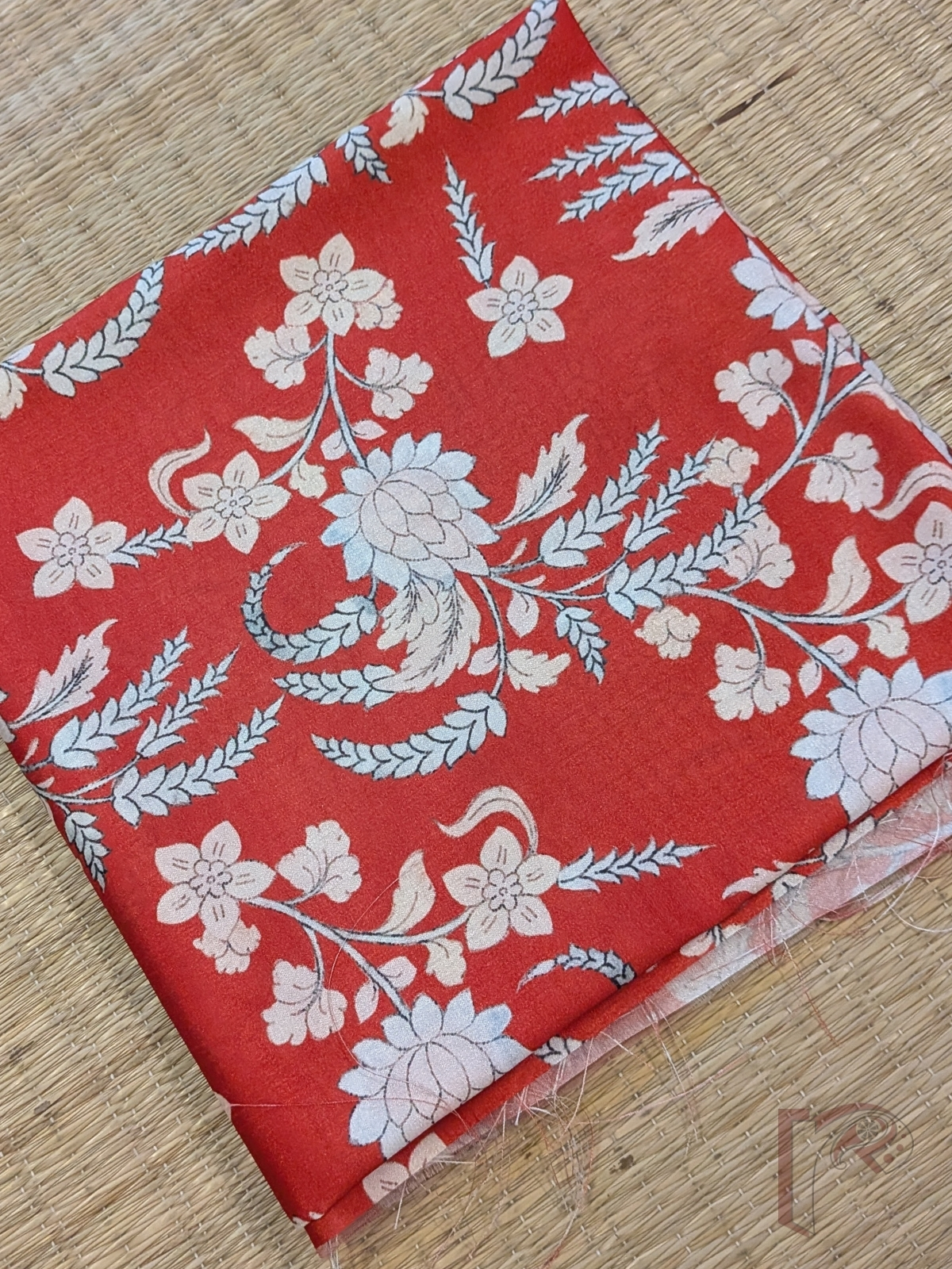 Red Dupion Silk Kalamkari Blouse with White Flowers, Black Outlines and Long Leaf Stalk Motifs - Image 3