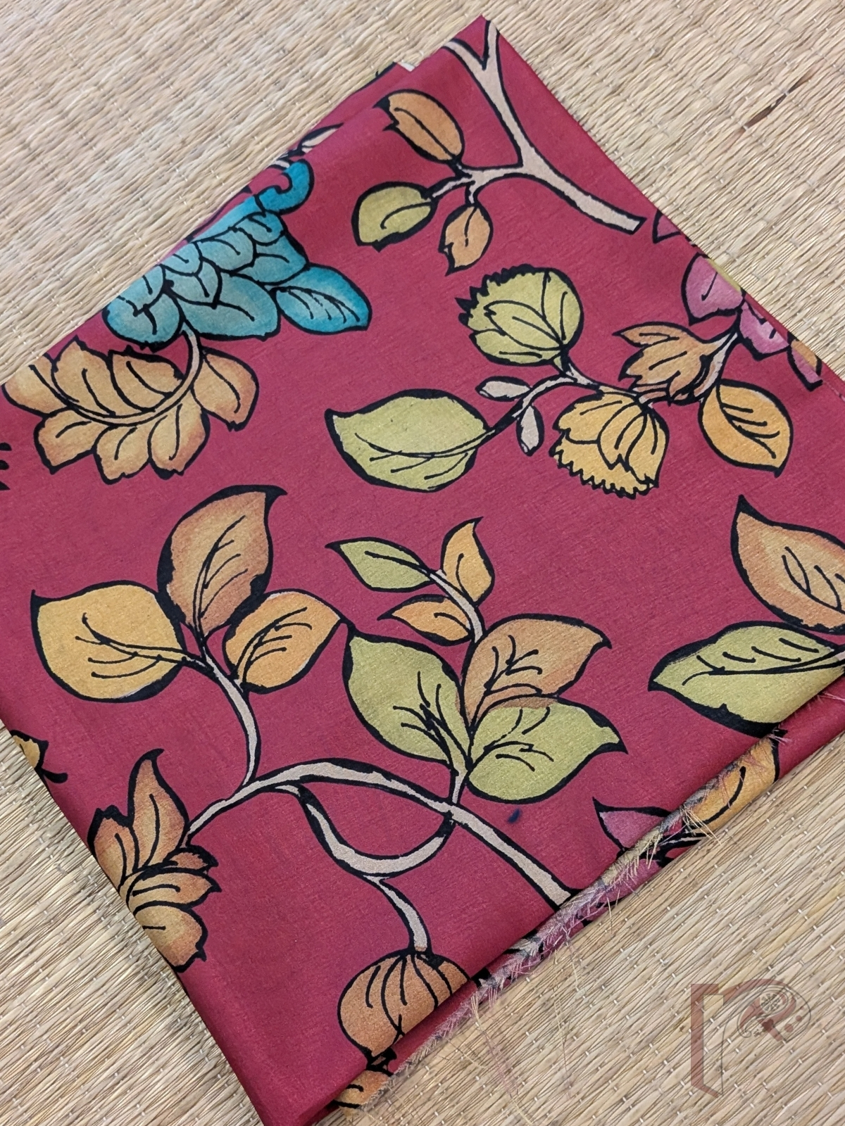 Hot Pink Dupion Silk Kalamkari Blouse with Large Floral Branches and Shaded Pink, Yellow and Dull Green Leaf Motifs - Image 3
