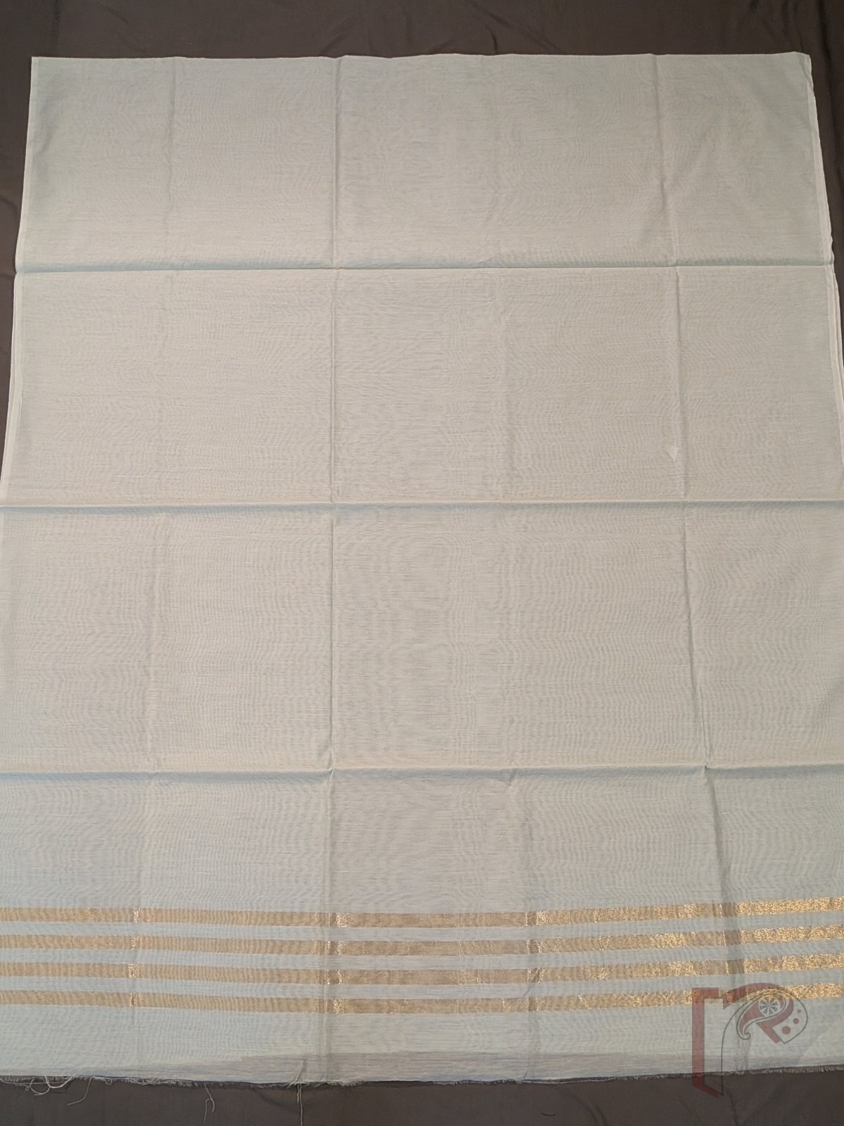 Suit Stories – Light Ocean Blue Suit Material with Parallel Gold Zari Borders - Image 2