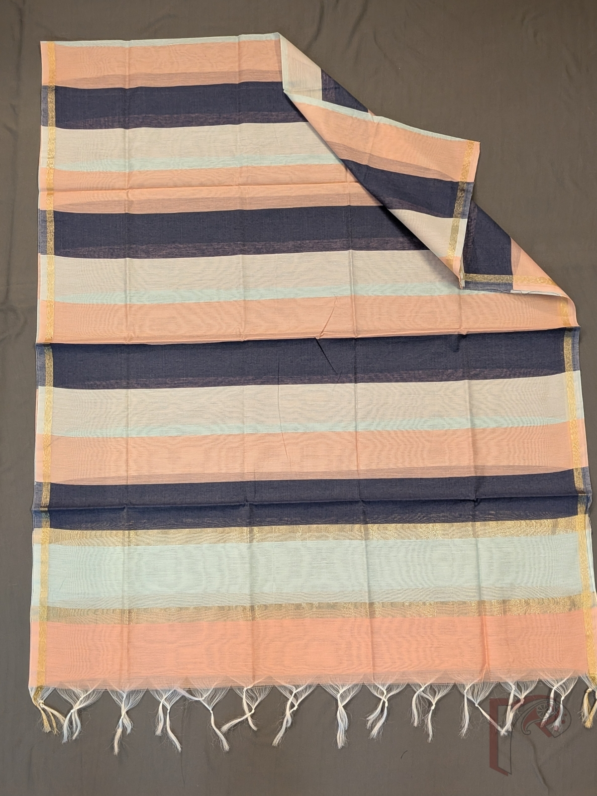 Suit Stories – Light Ocean Blue Suit Material with Parallel Gold Zari Borders - Image 4
