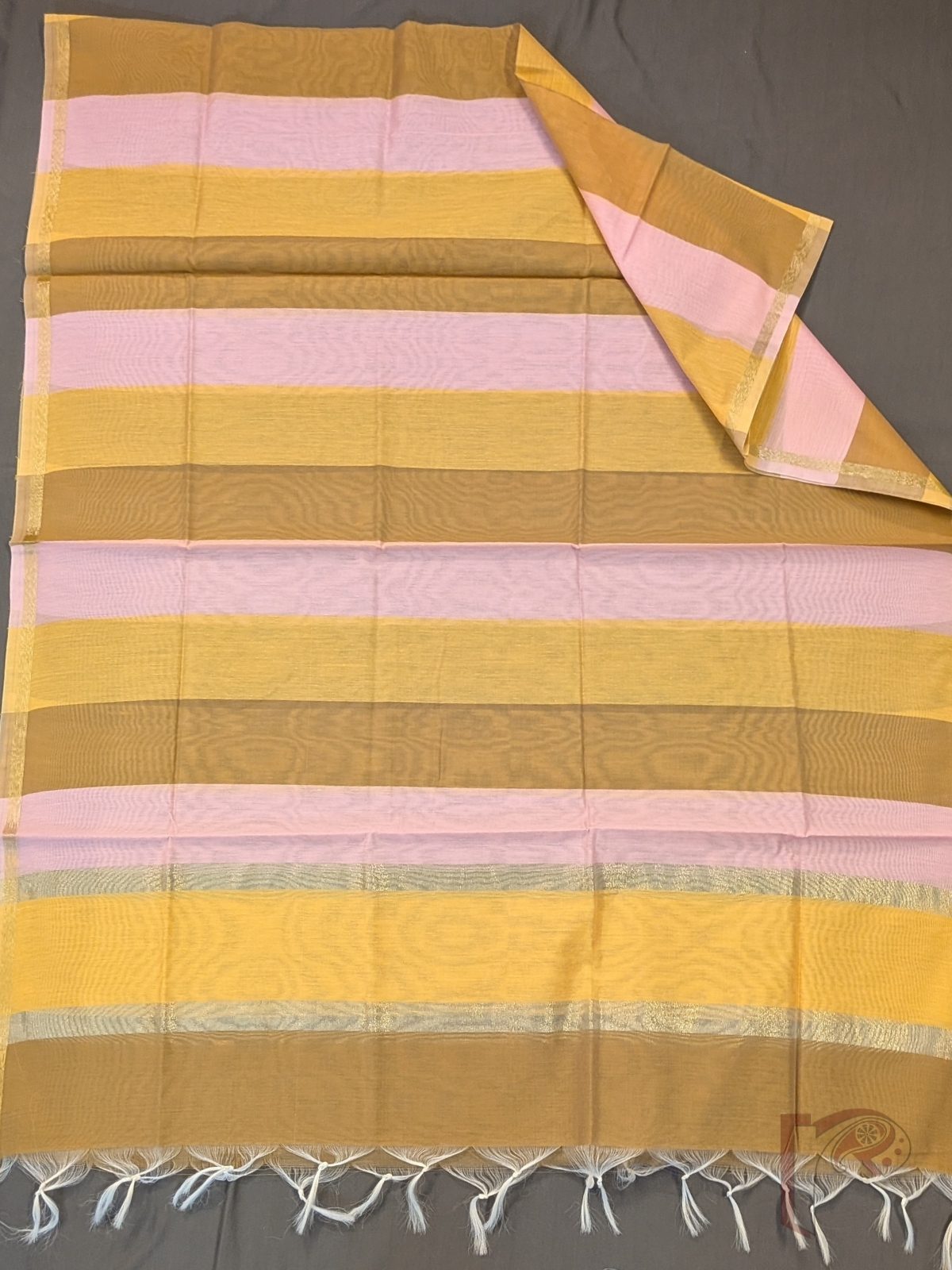 Suit Stories – Orange Suit Material with Parallel Gold Zari Border - Image 4