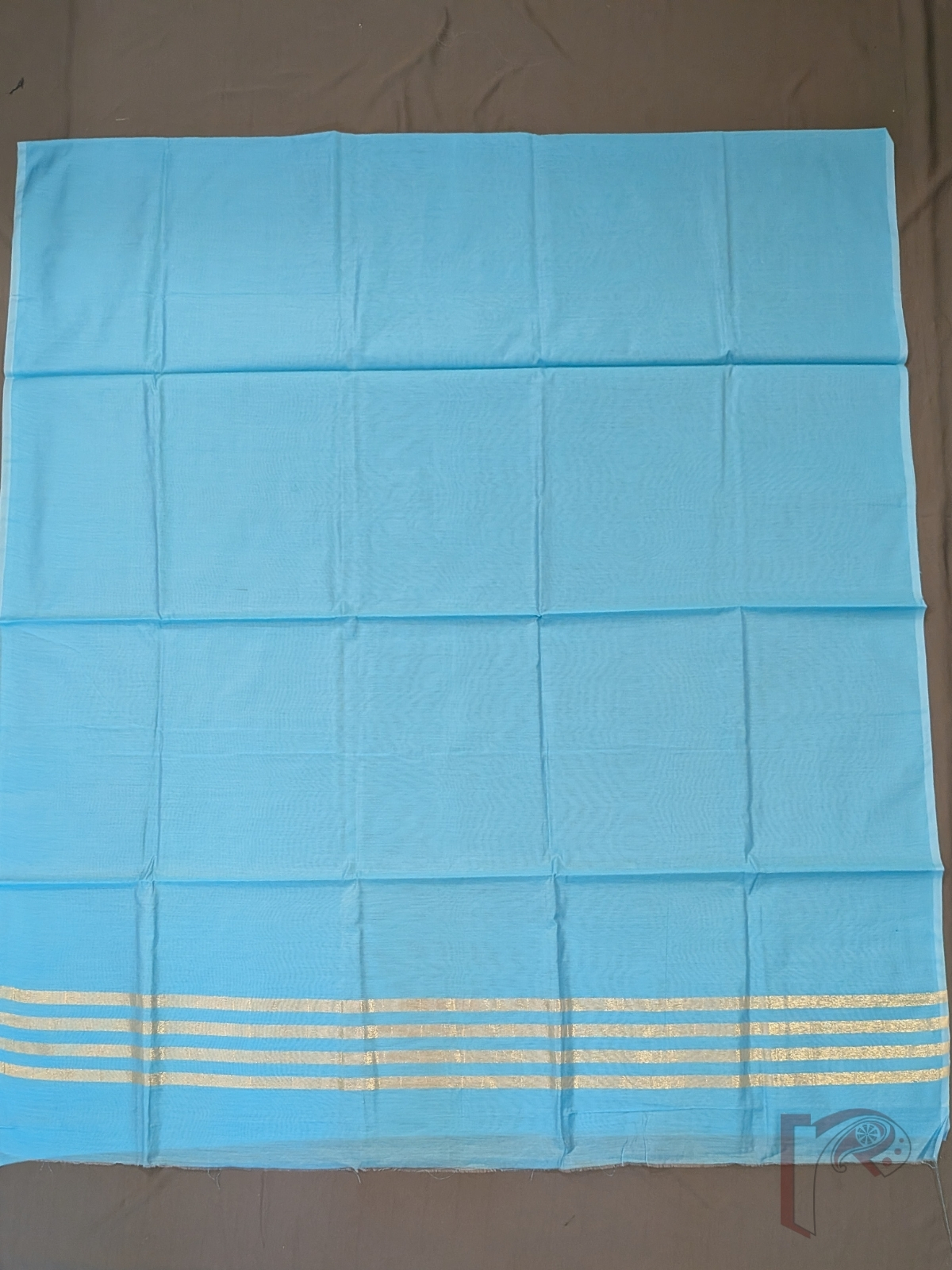 Suit Stories – Sky Blue Suit Material with Gold Zari Border - Image 2