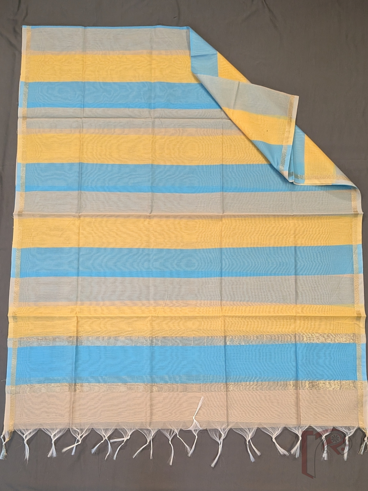 Suit Stories – Sky Blue Suit Material with Gold Zari Border - Image 4