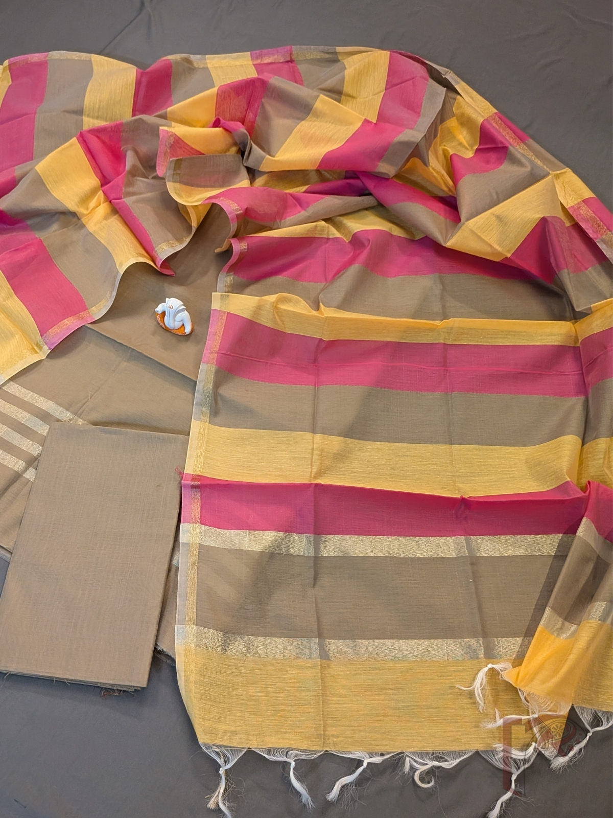 Suit Stories – Light Brown Suit Material with Gold Zari Border - Image 5