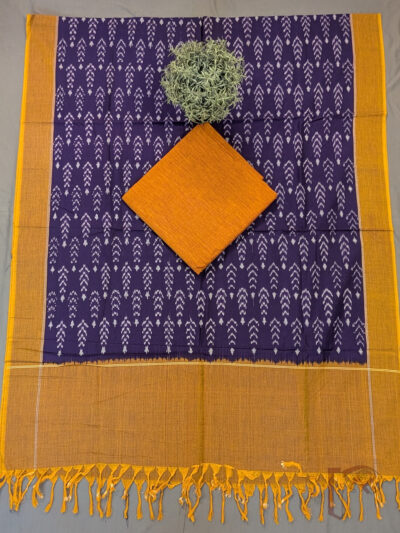 Suit Stories – Orange Handloom Cotton Top with Purple Mercerized Ikat Dupatta