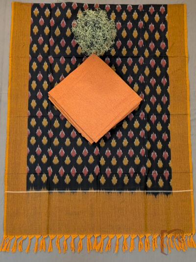 Suit Stories – Orange Handloom Cotton Top with Black Mercerized Ikat Dupatta