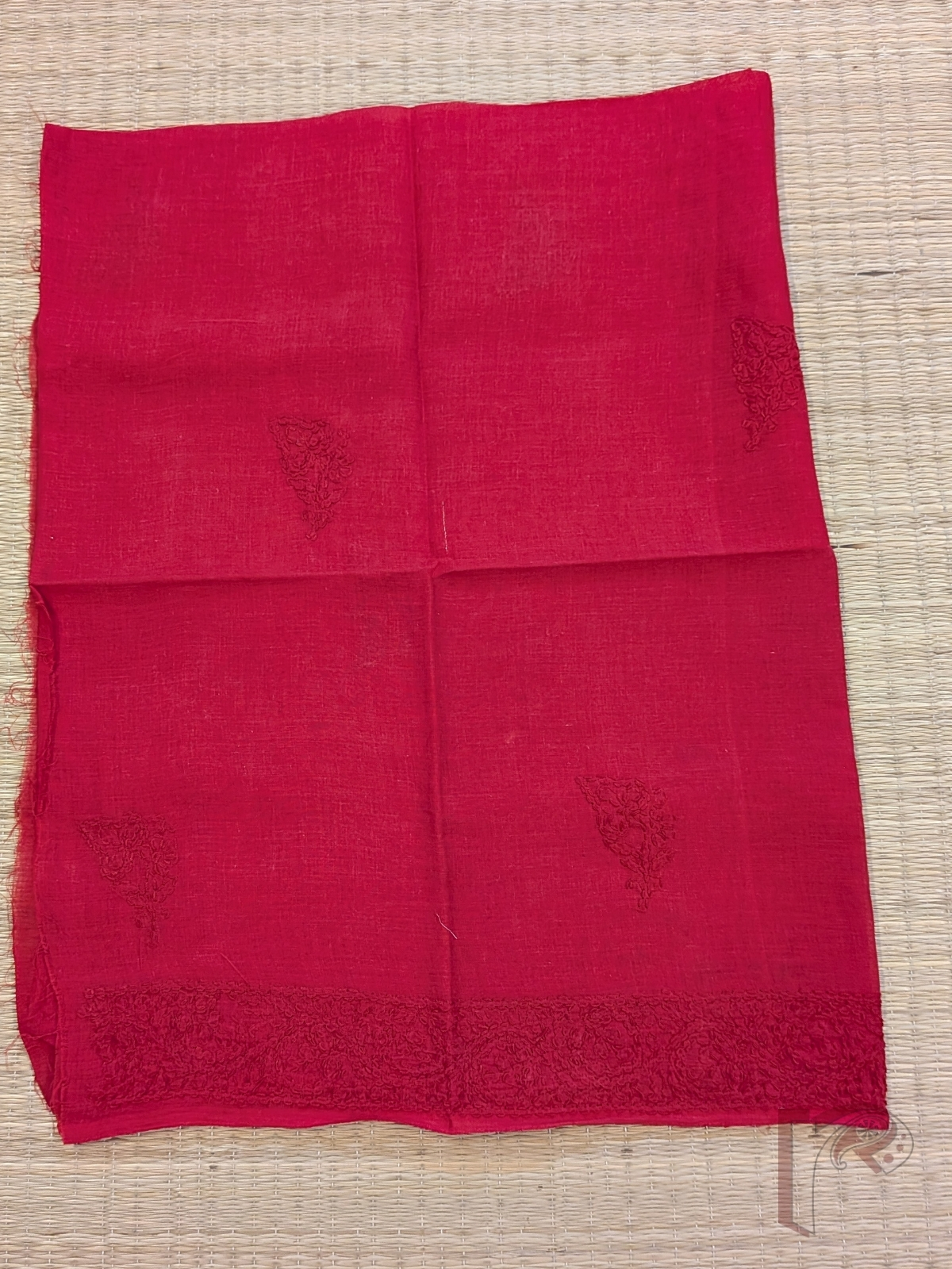 Red Pure Cotton Lucknowi Chikankari Blouse Piece with Self Red Thread Embroidery - Image 2