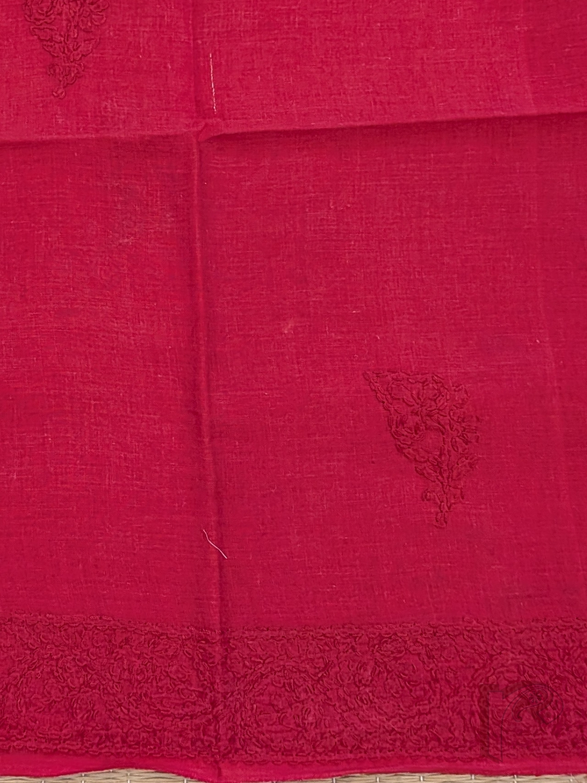 Red Pure Cotton Lucknowi Chikankari Blouse Piece with Self Red Thread Embroidery - Image 4