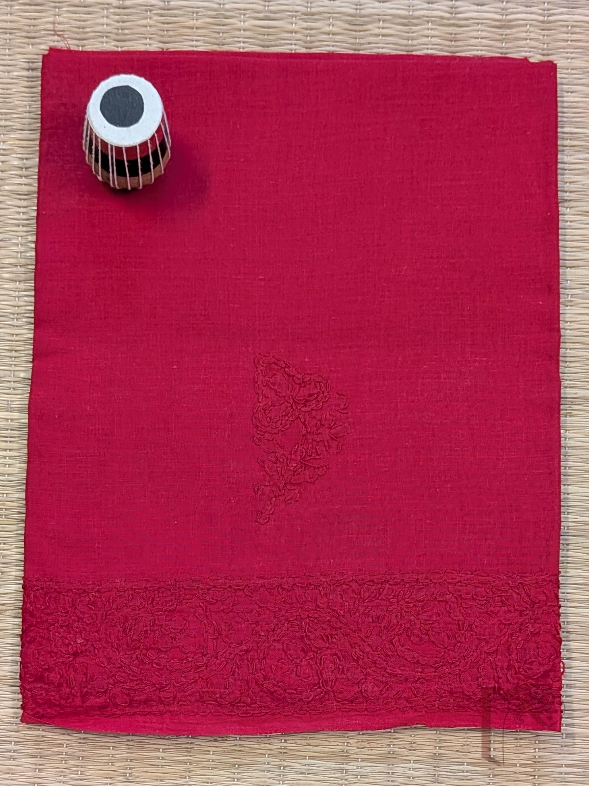 Red Pure Cotton Lucknowi Chikankari Blouse Piece with Self Red Thread Embroidery