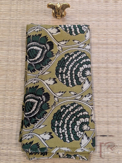 Sage Green Cotton Silk Kalamkari Blouse with Dark Green and Offwhite Floral Motifs