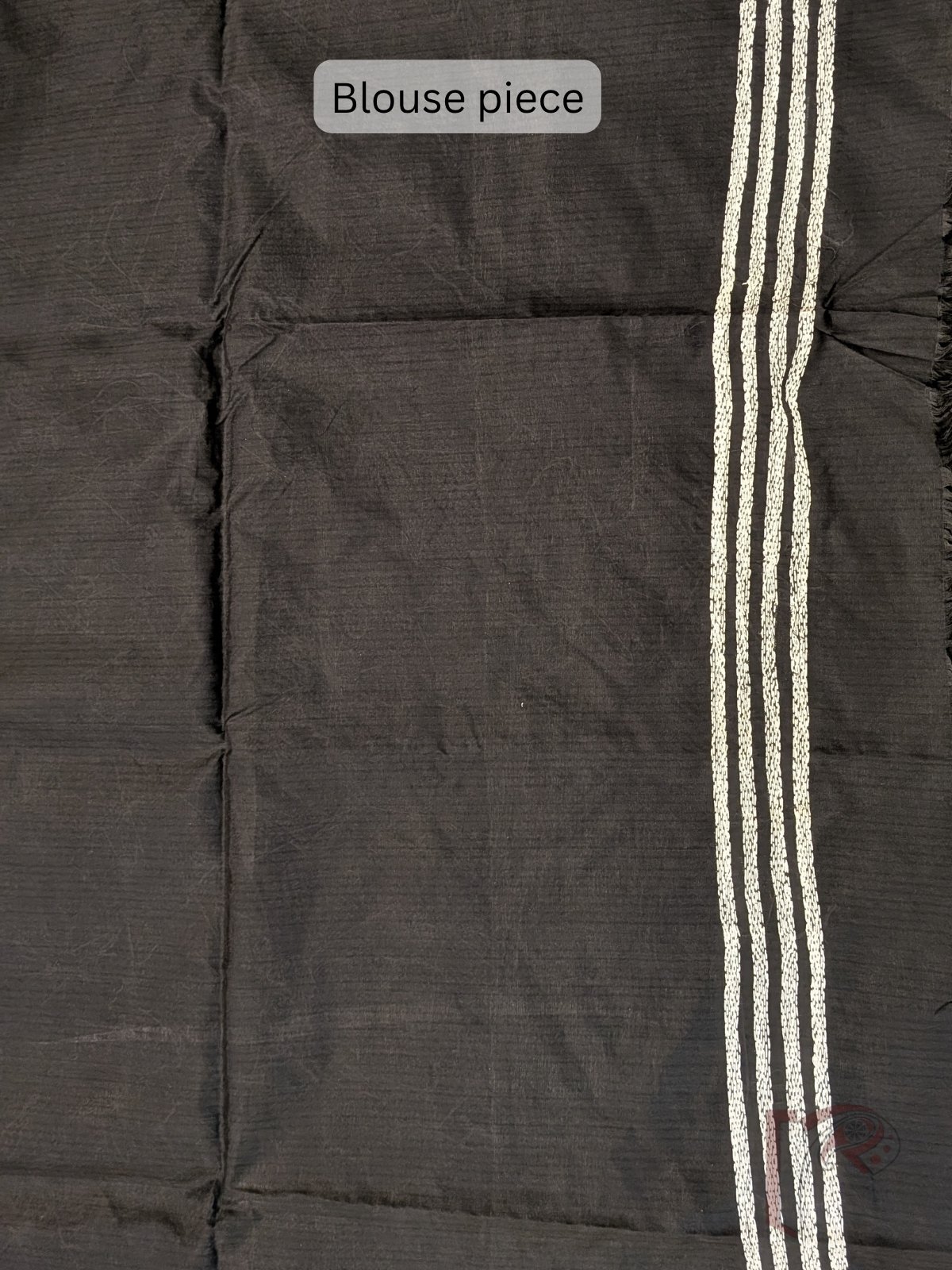 Kantha Keepsakes - Black Blended Silk Saree with White Geometric Triangle and Floral Kantha Embroidery - Image 10