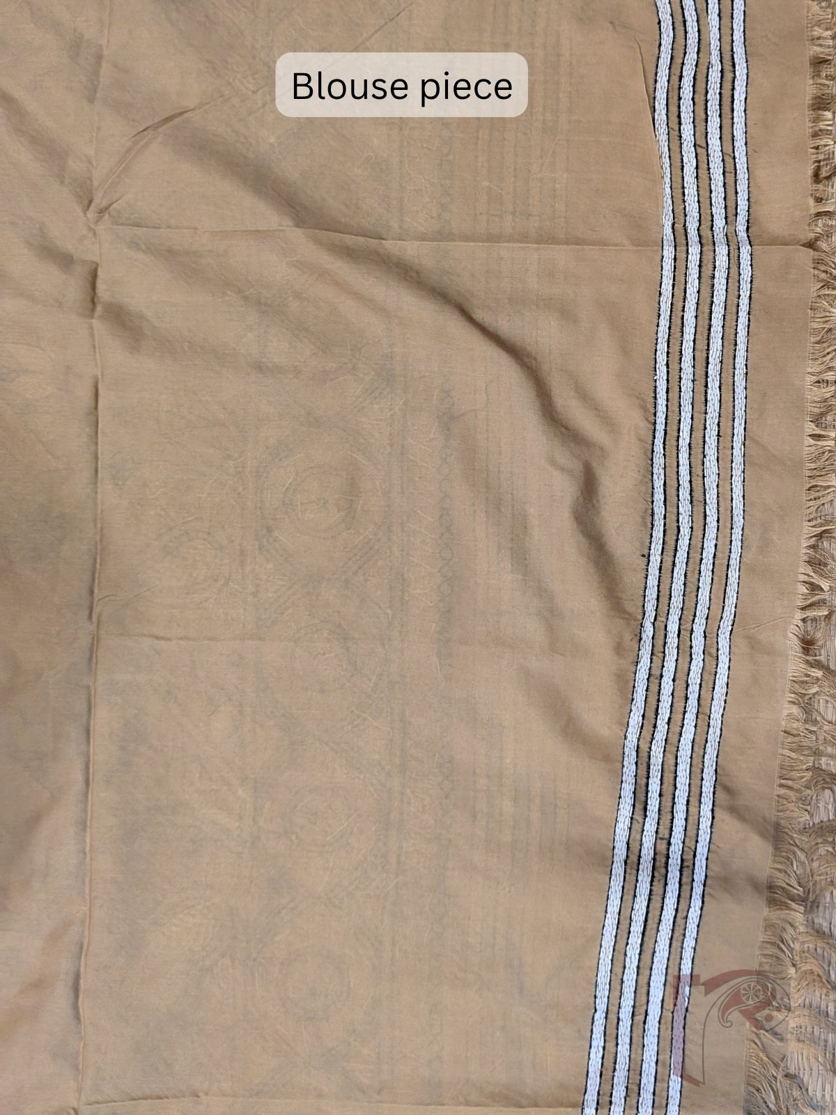 Kantha Keepsakes - Sand Beige Brown Blended Silk Saree with White Floral Jaal and Paisley Kantha Embroidery - Image 10