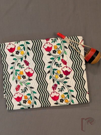 Half White Multicolour Floral Vine Cotton Kurta Material with Yellow Blossoms