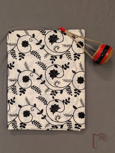 Off White Black Monochrome Swirl Vine Floral Cotton Kurta Material